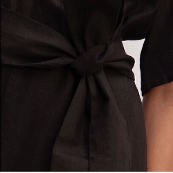 * NEW Everlane The Linen Cross Front Jumpsuit Black 6 - Picture 3 of 5